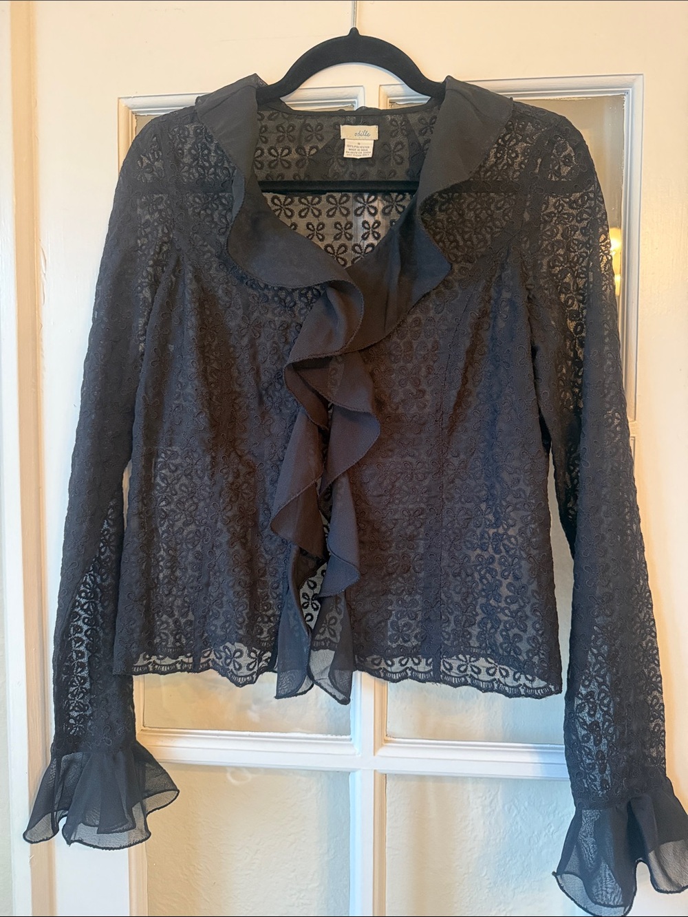Y2K Odille Ruffle-Front Long-Sleeve Blouse